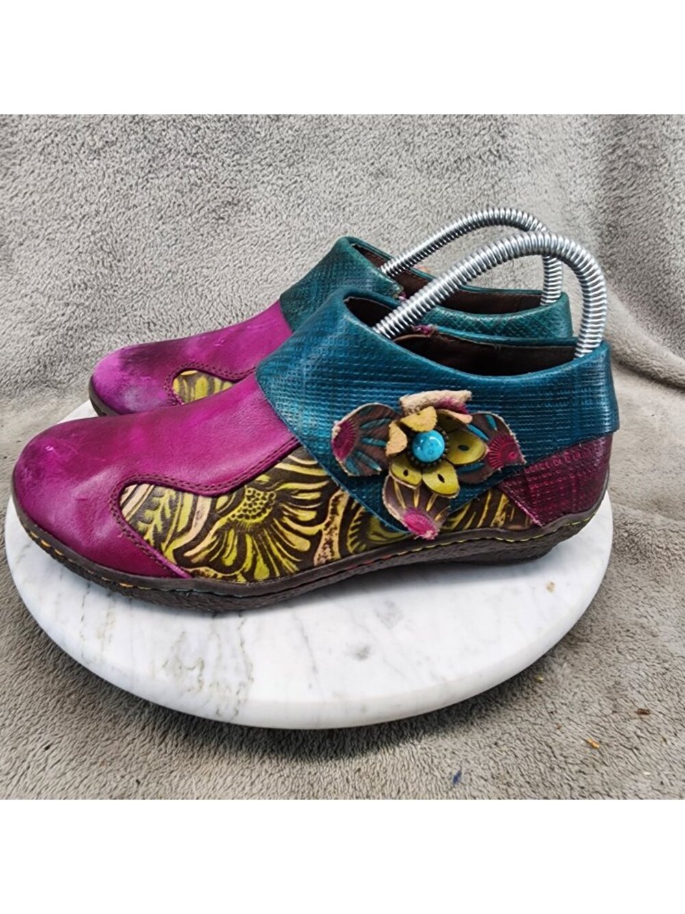 Socofy Shoes Womens Size EU 37 US 6 Multicolor Leather Ankle Boots *Read*